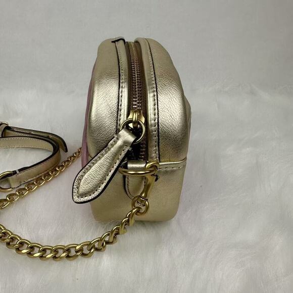 Coach Small Camera Bag With Colorblock Quilting In Gold/Pink Leather NWT C6619 - Picture 4 of 11